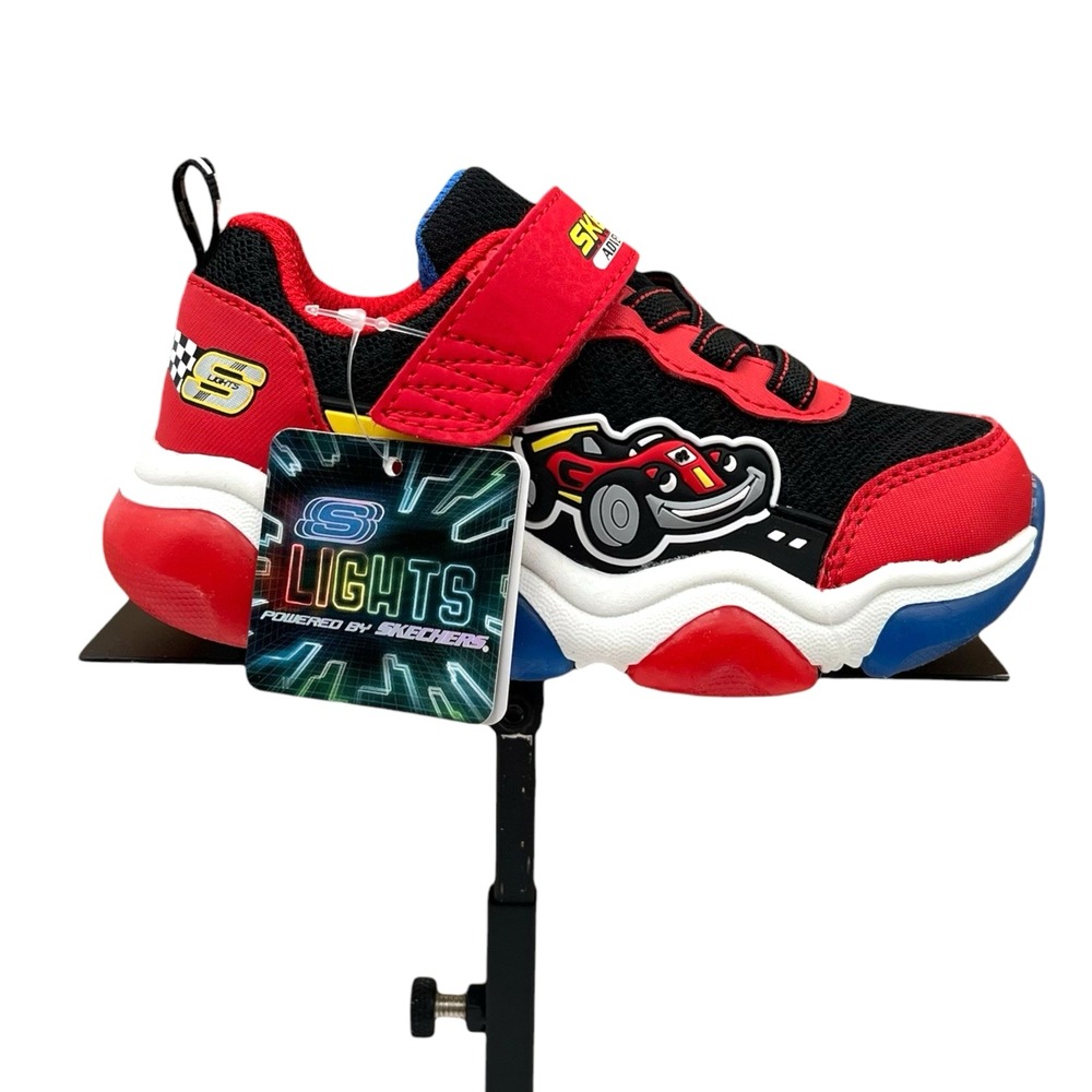 Skechers Toddler Boys Light-up Athletic Shoes Size 9 Slip-on Sneakers Black Red
